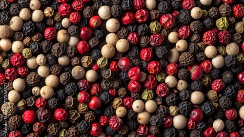 Texture of mixed peppercorns with space for copy, ideal for backgrounds, Ai Generated