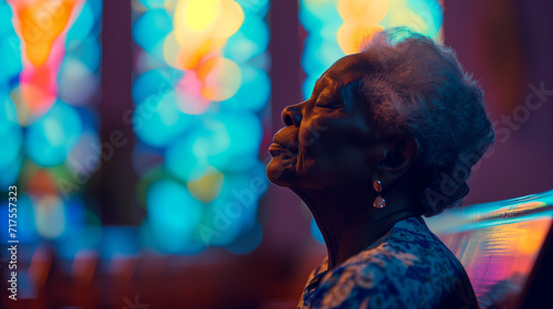old black woman praying in church