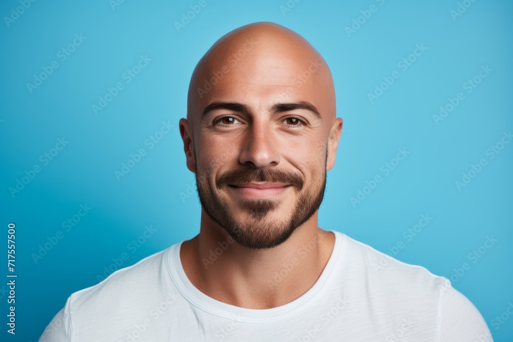 Portrait of a handsome young man with beard and mustache on blue background Portrait of a handsome young man with beard and mustache on blue background