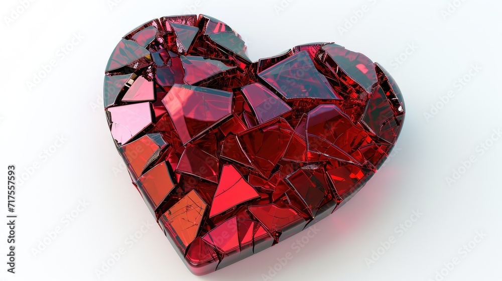 Fototapeta premium Glistening red broken heart, depicting the fragmentation of love, Ai Generated