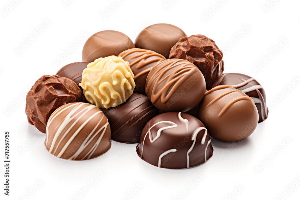 Gourmet Selection of Milk Chocolate Pralines, on isolated white background, Generative AI Gourmet Selection of Milk Chocolate Pralines, on isolated white background, Generative AI