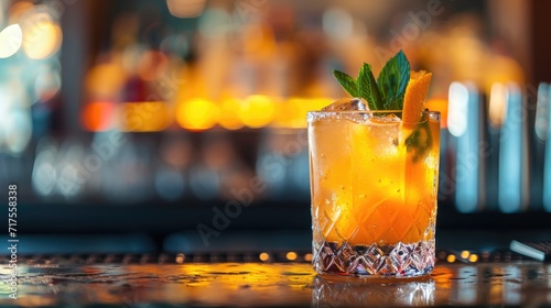 Relax and unwind with a refreshing Mai Tai cocktail against the bustling backdrop of the bar, Ai Generated.