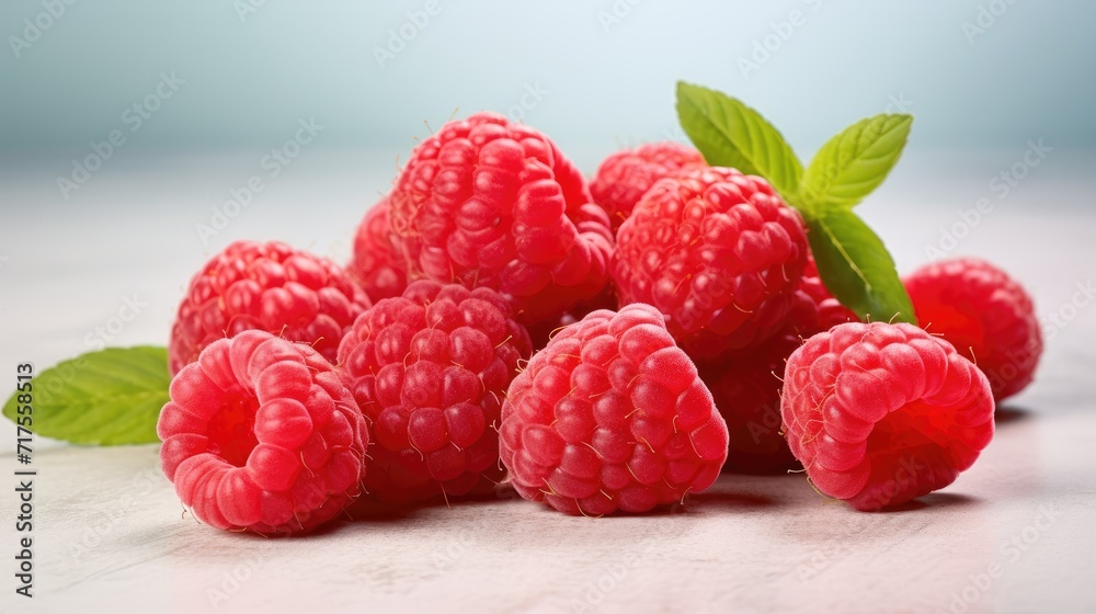 Delight in the vibrancy of these ripe and luscious sweet raspberries against a light backdrop, Ai Generated. Delight in the vibrancy of these ripe and luscious sweet raspberries against a light backdrop, Ai Generated.