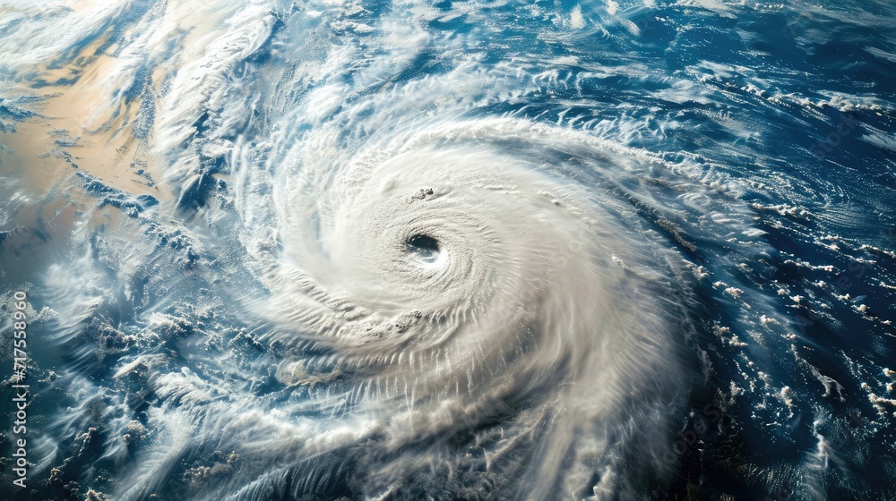 A satellite view captures the immense power of a tropical cyclone, Ai Generated.