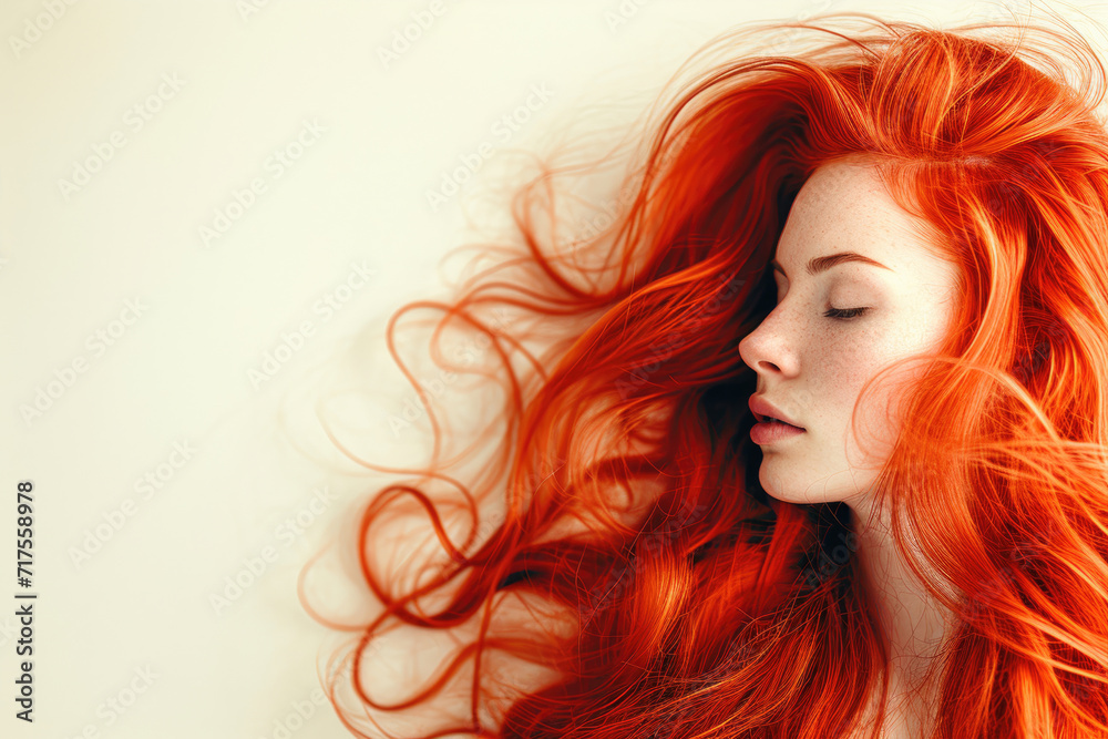 A stunning young woman with flowing waves of red hair