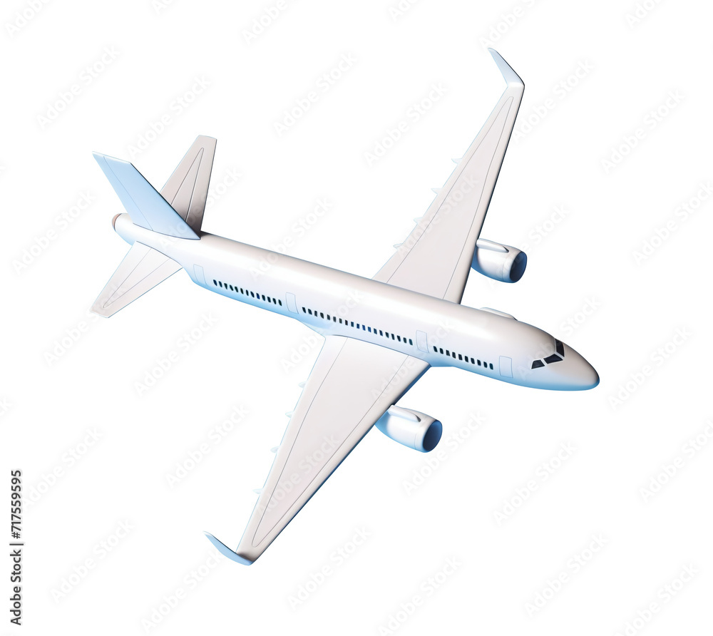 White plane 3D illustration icon. Top view. Transparent background. PNG. Generative AI