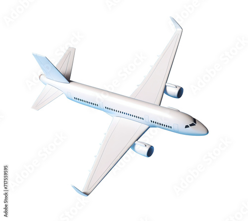 White plane 3D illustration icon. Top view. Transparent background. PNG. Generative AI