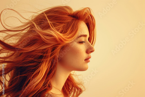 A stunning young woman with flowing waves of red hair