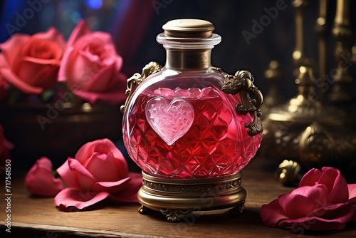 Saint Valentine's elixir a potion of passion bubbling in a crystal flask, ready for hearts to sip 