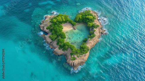 heart shaped island in the turquoise sea