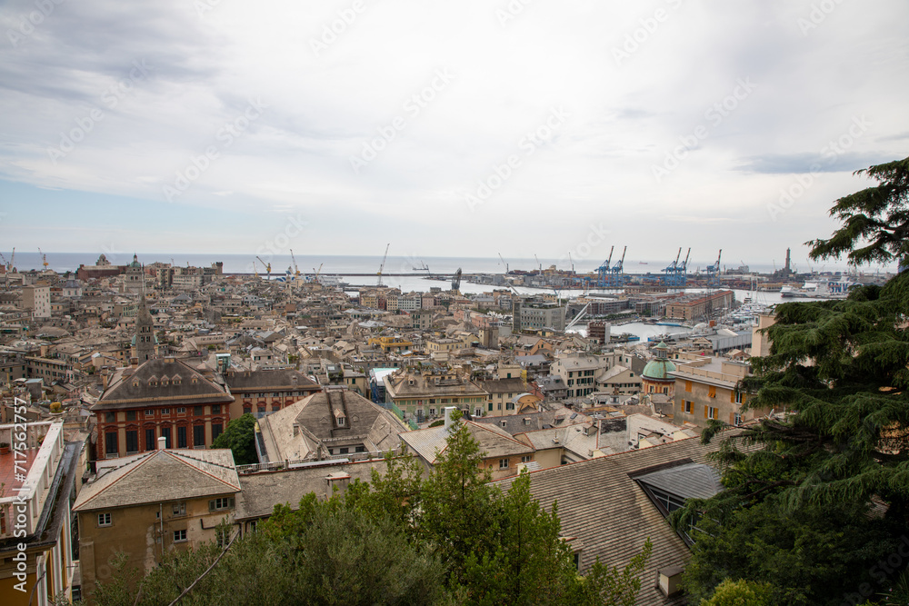 Cityscape of Genoa Italy with genova harbour port horizon in north italian region