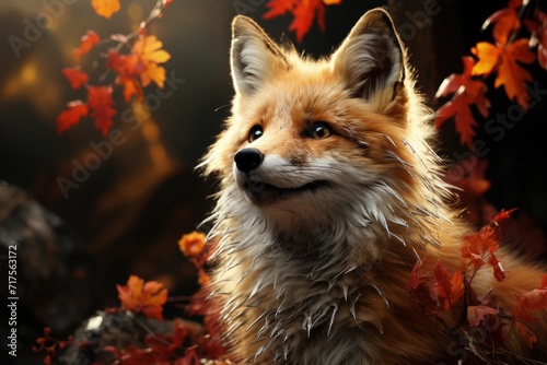 A fox in an autumn forest