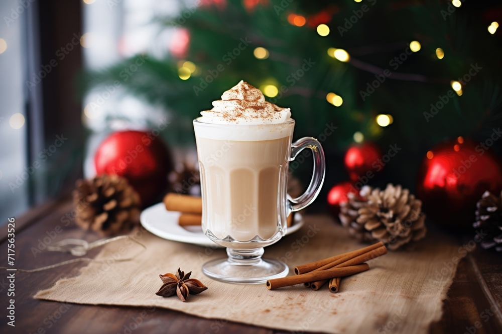 latte surrounded by gingerbread spices: cinnamon, nutmeg, cloves latte surrounded by gingerbread spices: cinnamon, nutmeg, cloves