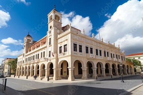 View of city or town hall in Santo Domingo, Dominican Republic along Calle Arzobispo Merino street. Generative AI photo
