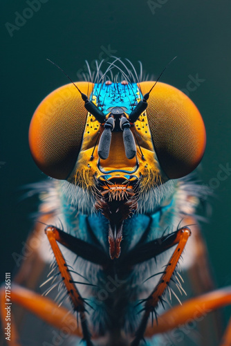 An artistic interpretation of a fly's multifaceted eyes with vibrant colors.