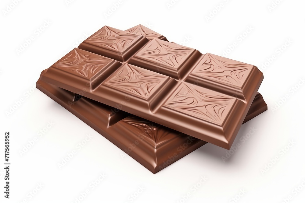 Fototapeta premium Milk Chocolate Bars with Exquisite Detailing, on isolated white background, Generative AI