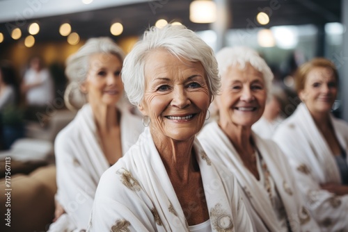 Senior women in spa wellness club  futuristic REJUVENATION medicine and therapy  eye skin mask