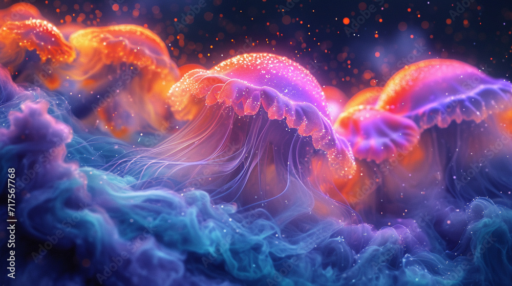 A whimsical rainbow jelly art piece, showcasing the fluidity of colors,