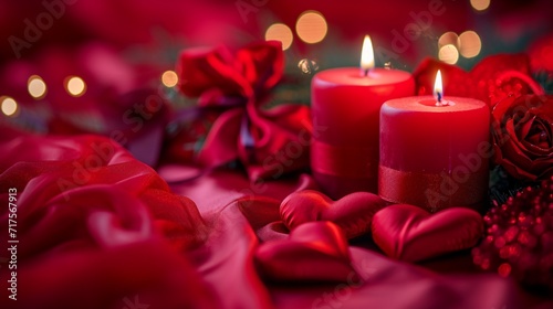  valentine s background  red candles on a dark background with red heart and defocused sprinkles generated by AI tool 