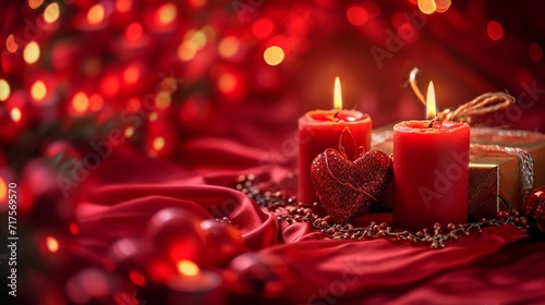  valentine s background  red candles on a dark background with red heart and defocused sprinkles generated by AI tool 