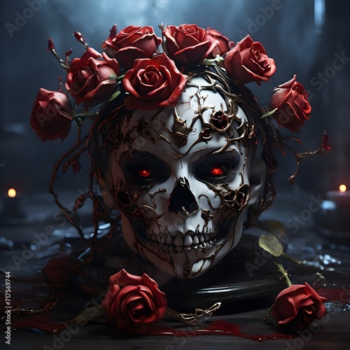Cursed Rose with skull and blood, Scary Rose and skulls	