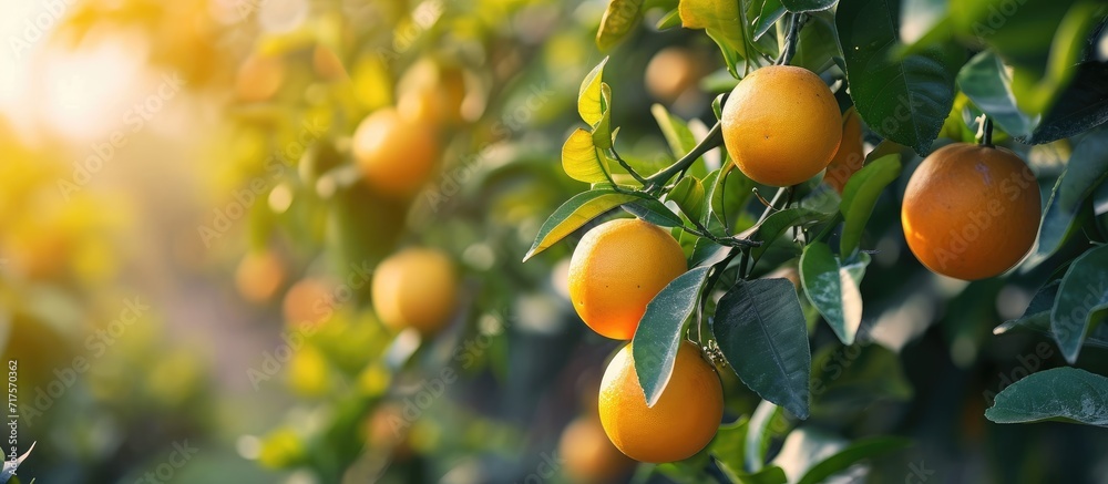 Grapefruits on the tree Ripe fruits growing on the plantation. Copy space image. Place for adding text or design Grapefruits on the tree Ripe fruits growing on the plantation. Copy space image. Place for adding text or design