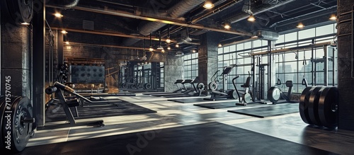 Functional Fitness and CrossFit in a gym. Copy space image. Place for adding text or design