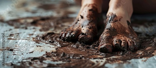 Mud therapy for foot rehabilitation and skin care. Copy space image. Place for adding text or design photo