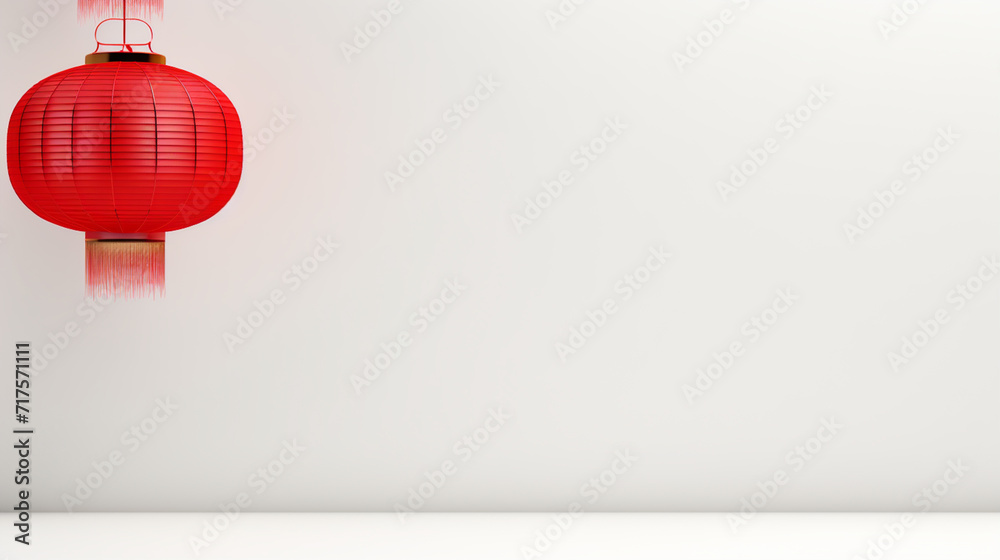 Obraz premium A clean and simple banner featuring a single elegant red lantern against a white background. Chinese New Year theme. Generative AI.