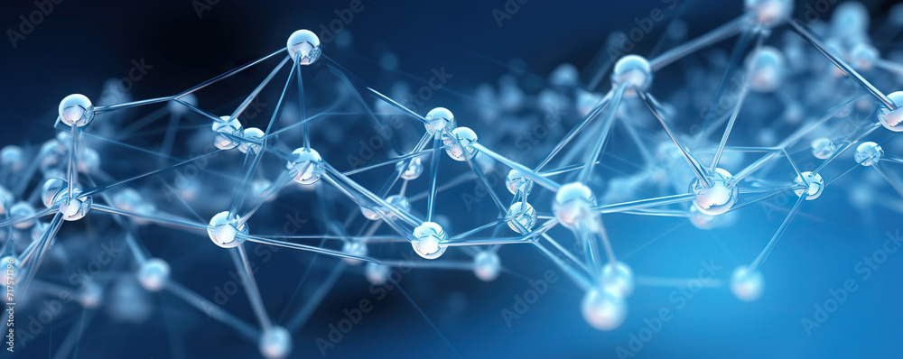 Transparent molecular structure in a blue hued scientific environment - obrazy, fototapety, plakaty 