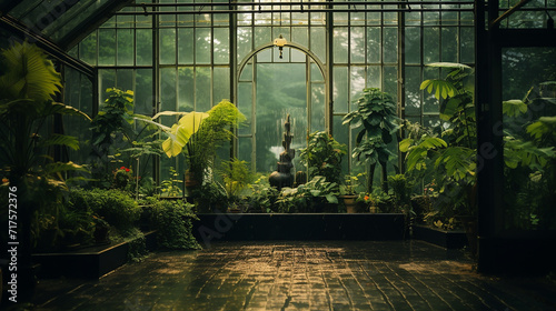 Foto glasshouse in a botanical garden surrounded by lush