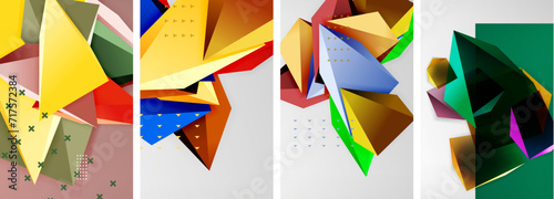Trendy low poly 3d triangle shapes and other geometric elements background designs for wallpaper, business card, cover, poster, banner, brochure, header, website © antishock