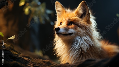 A cute fox sits in the forest