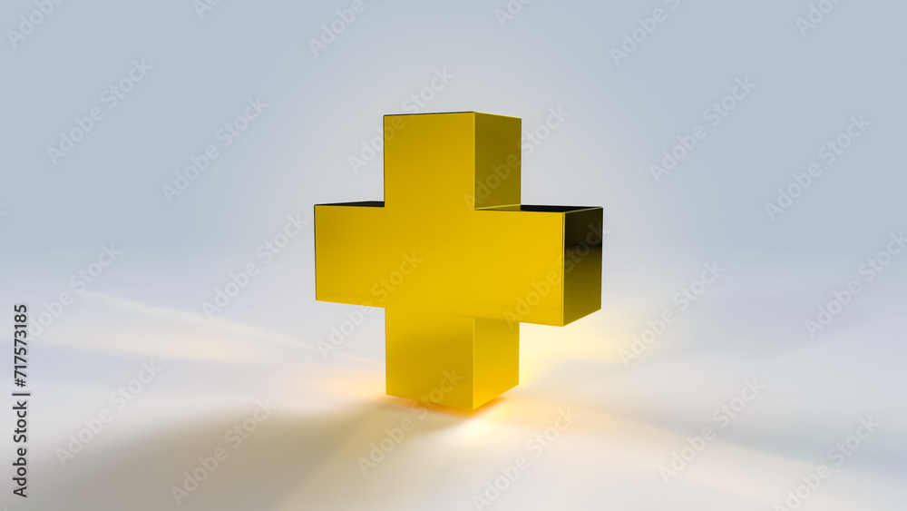 Obraz premium 3d golden cross sign plus symbol