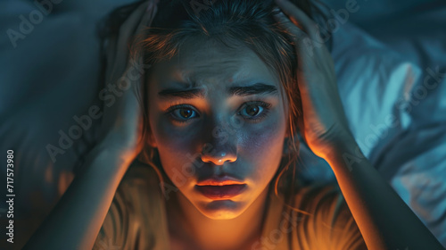 The woman cannot fall asleep. Insomnia. The woman's sleep is disturbed.