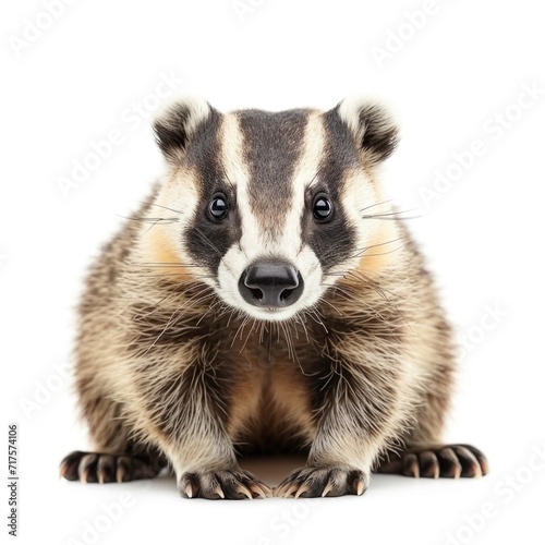 Badger in natural pose isolated on white background, photo realistic