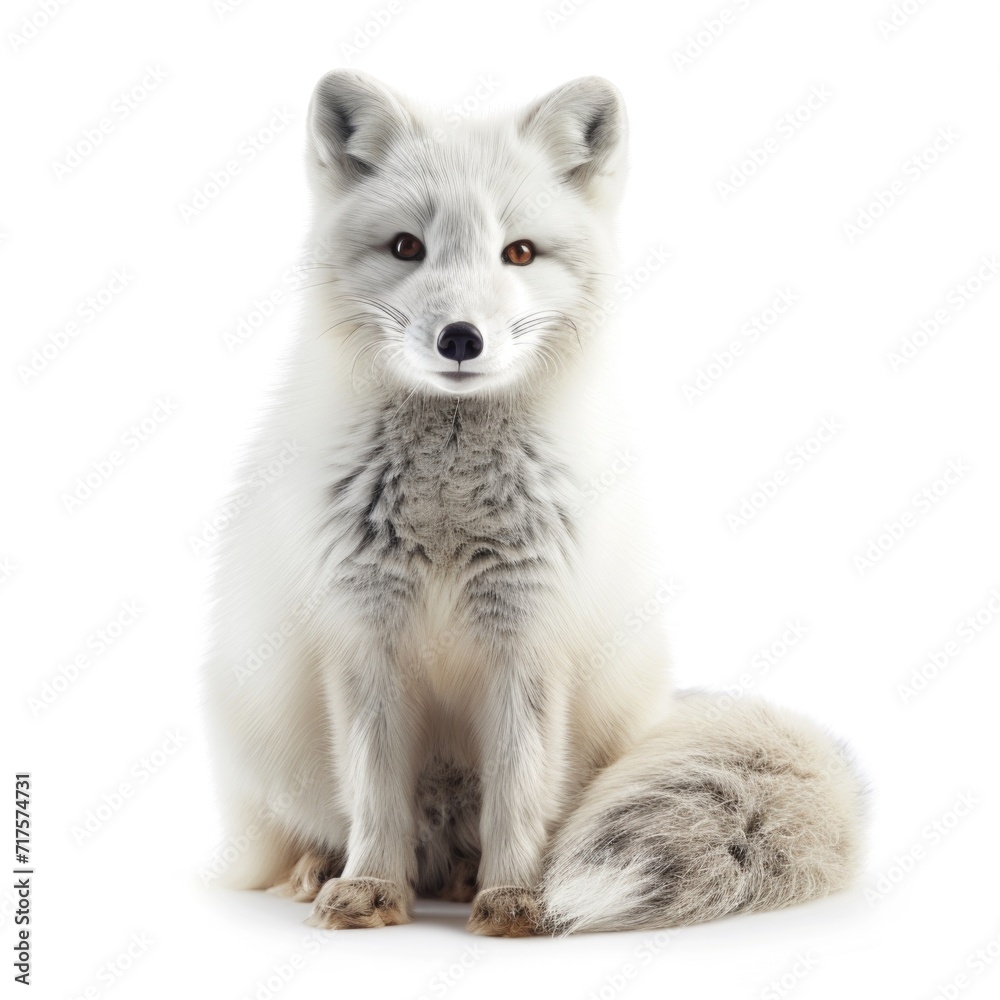 Arctic Fox in natural pose isolated on white background, photo realistic