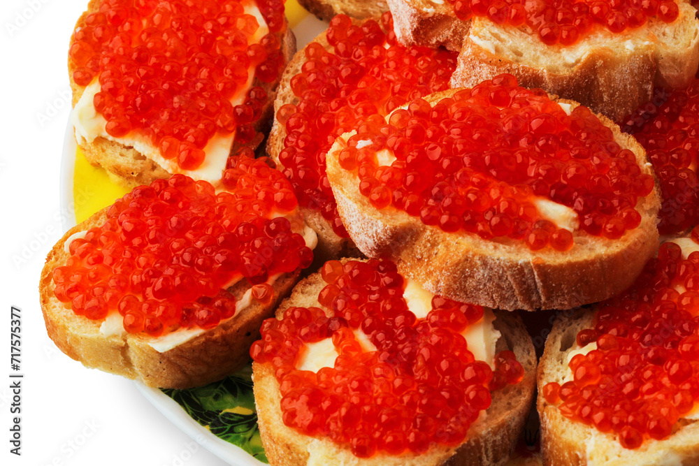 Sandwiches with red caviar on a plate Sandwiches with red caviar on a plate