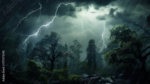 midnight thunderstorm in a forest photo