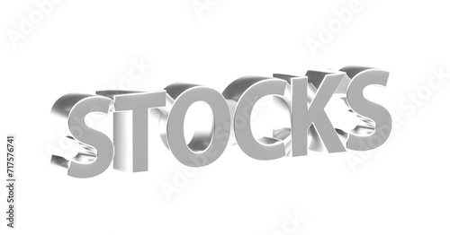 Stocks - Bestand, Vorräte, Inventar, Lagerbestand, Ware, Sortiment - silberne plakative 3D-Schrift, Freisteller, Rendering 