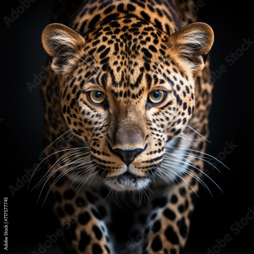 Close up wild leopard on the dark background