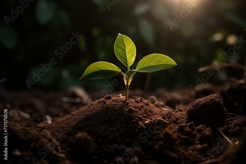 The plant thrives in the fertile soil, symbolizing growth, life, and the beauty of nature. Generative AI photo