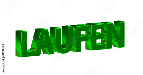 Laufen, Joggen, Laufschuhe, Fitness, Sport, Outdoor, Marathon - grüne plakative 3D-Schrift, Freisteller, Rendering 