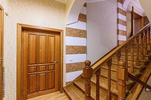 interior apartment room stairs, wooden steps staircase inside house