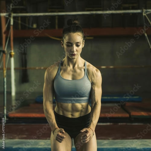 Athletic woman practicing gymnastics