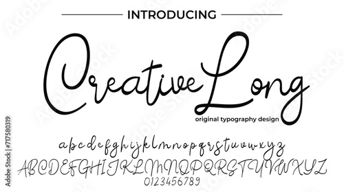Creative Long. Handdrawn calligraphic vector font for hand drawn messages. Modern gentle calligraphy photo