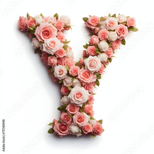 The letter Y is made out of rose flowers, the Rose Alphabet, and Valentine Designs, on a White background, isolated on white, photorealistic  © TJ_Designs