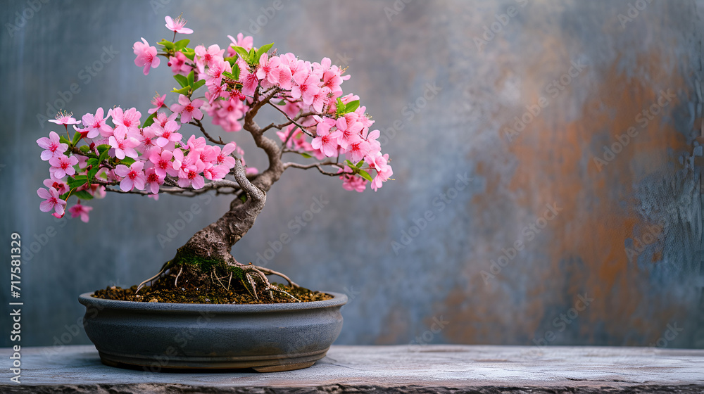Beautiful blooming bonsai copy space, copy space, generative ai