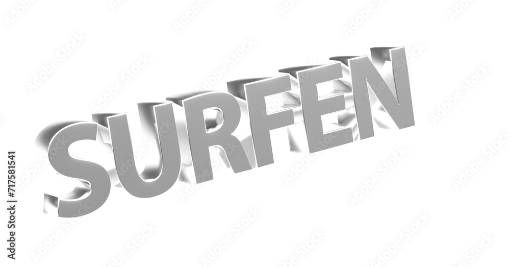 Surfen, Wellenreiten, Windsurfen, Internet, Sport - silberne plakative 3D-Schrift, Freisteller, Rendering
Surfen, Wellenreiten, Windsurfen, Internet, Sport - silberne plakative 3D-Schrift, Freisteller, Rendering