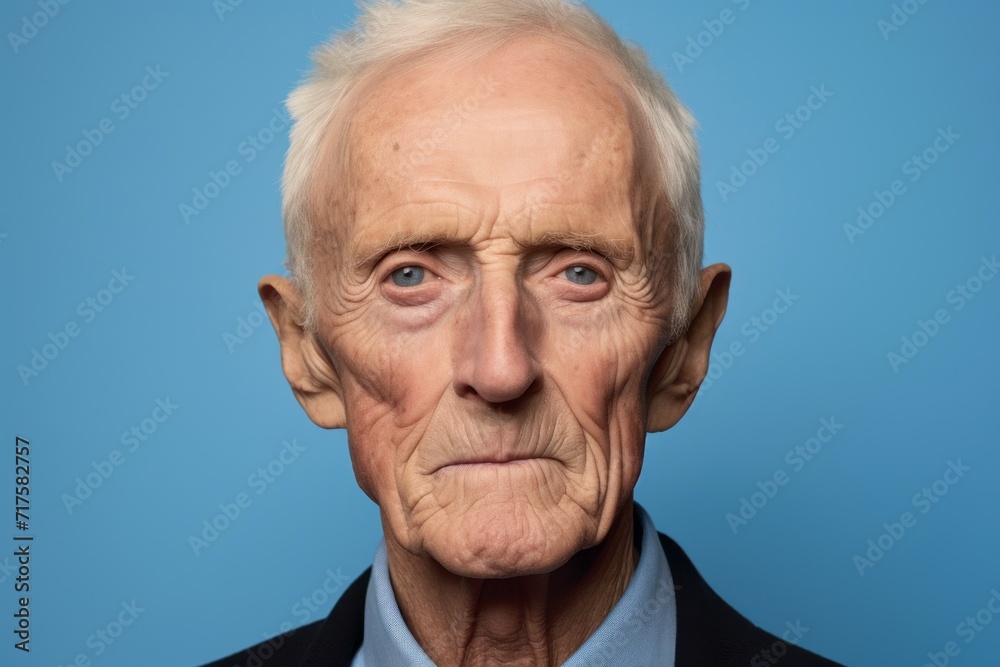 Portrait of an elderly man on a blue background. Studio shot. Portrait of an elderly man on a blue background. Studio shot.